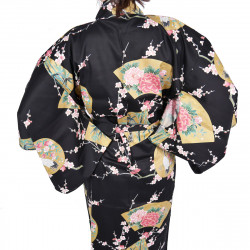 japanese black sateen cotton yukata princess and peony for women