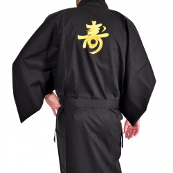 japanischer Herren yukata Kimono - schwarz, CHÔJU,  Kanji-Langlebigkeit