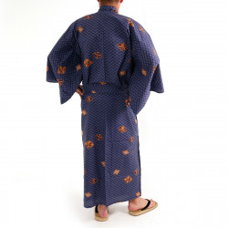 yukata kimono giapponese blu in cotone, DIAMOND, diamanti e kanji