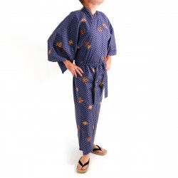 japanischer herren blauer Yukata – Kimono, DIAMOND, Diamanten und Kanji