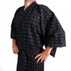 kimono yukata traditionnel japonais noir en coton motifs losange pour homme