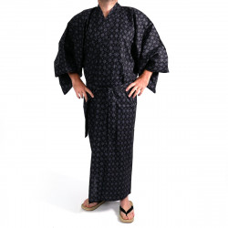 Japanese traditional black cotton yukata kimono argyle pattern for men
