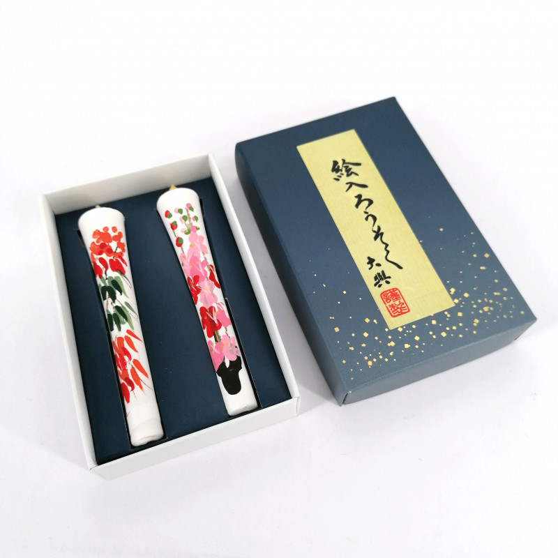 Juego de dos velas japonesas blancas pintadas a mano, SHIRO KYANDORU