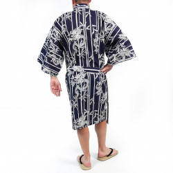 Japanese traditional blue happi kimono in bamboo cotton and dragon for men