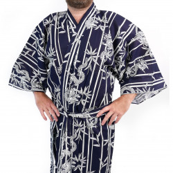 Japanischer traditioneller blauer Happi-Kimono aus Bambusbaumwolle und Drachen für Herren