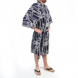 Japanese traditional blue happi kimono in bamboo cotton and dragon for men