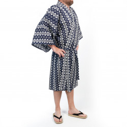 Kimono happi de algodón azul tradicional japonés con patrones de cadenas para hombre