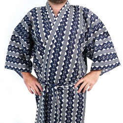 Japanischer traditioneller blauer Baumwoll-Happi-Kimono mit Kettenmuster für Männer