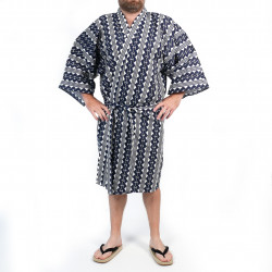 Japanischer traditioneller blauer Baumwoll-Happi-Kimono mit Kettenmuster für Männer