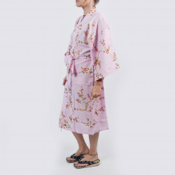 Kimono de happi tradicional japonés flores de ciruela dorada de algodón rosa para mujer