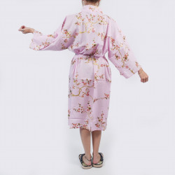 Japanese traditional happi kimono pink cotton golden plum flowers for women