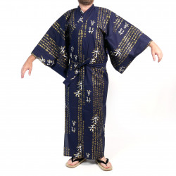 Japanese traditional blue cotton yukata kimono general hideyoshi kanji for men