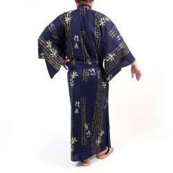 Kimono yukata de algodón azul tradicional japonés kanji hideyoshi general para hombres