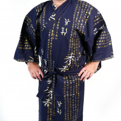 Japanischer traditioneller blauer Yukata-Kimono aus Baumwolle, General Hideyoshi Kanji für Männer