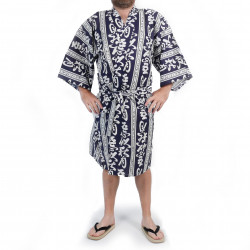 Kimono tradizionale giapponese happi blu cotone autunno luna kanji per uomo