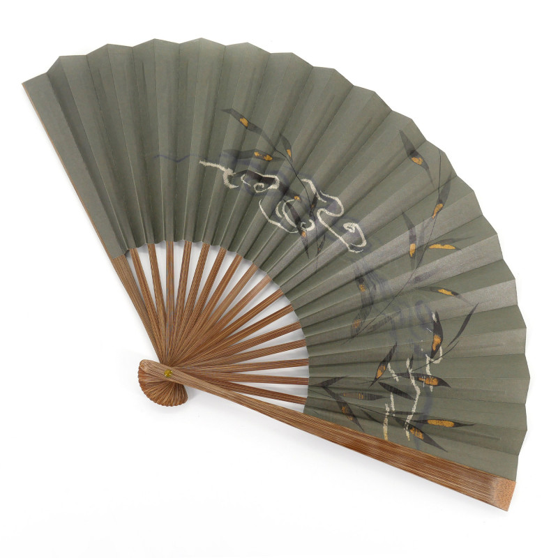 Japanese green fan in paper and bamboo, MIDORI, 22.5cm
