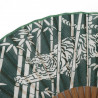 Abanico japonés de algodón y bambú verde con estampado de bambú y tigre, TAKE TORA, 22cm