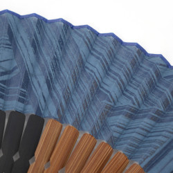 Japanese blue cotton and bamboo fan, AOI, 22cm