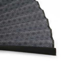 Éventail japonais noir en polyester coton et bambou motif étoiles, ASANOHA, 22cm