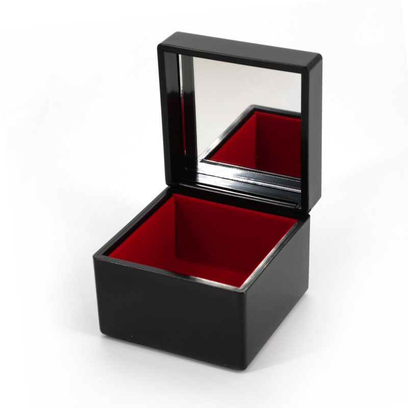 Japanese black resin storage box with fan pattern, SENMEN, 8x8x6.5cm