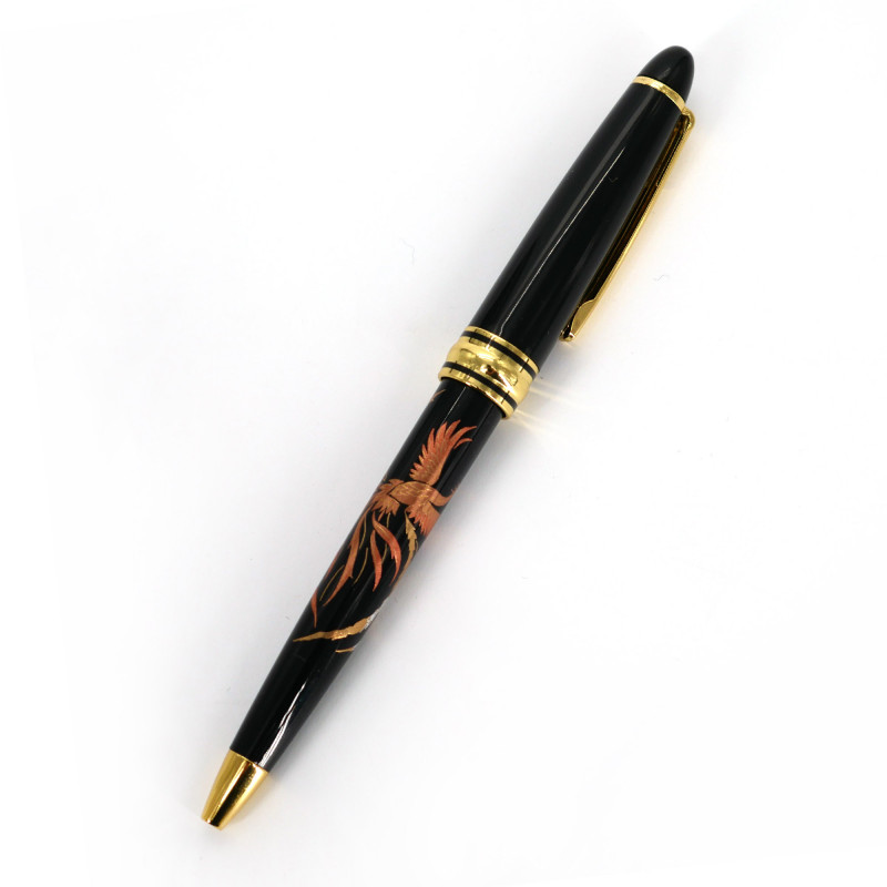 Penna a sfera giapponese in resina nera con scatola design fenice, HOOH, 130 mm