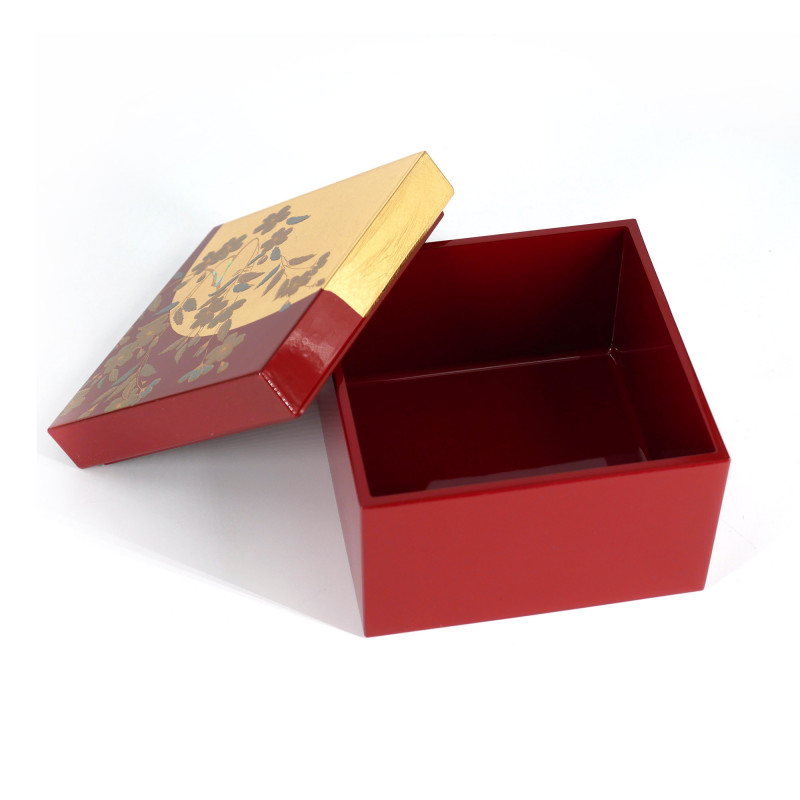 Boîte de rangement japonaise rouge et or en résine motif cerisier, SAKURA, 10x10x7cm