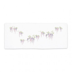 Small Japanese cotton towel with purple wisteria pattern, FUJI MURASAKI, 34 x 88 cm