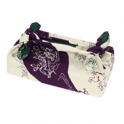 Furoshiki japonés reversible de algodón morado y verde con estampado de monos y conejos, CHOJU JINBUTSU GIGA, 48 x 48 cm