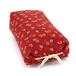 Cuscino in makura rosso giapponese con motivo gufo, FUKURO, 32 cm