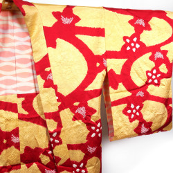 Vintage Japanese haori, yellow and red shibori patterns, SHIBORI GARA