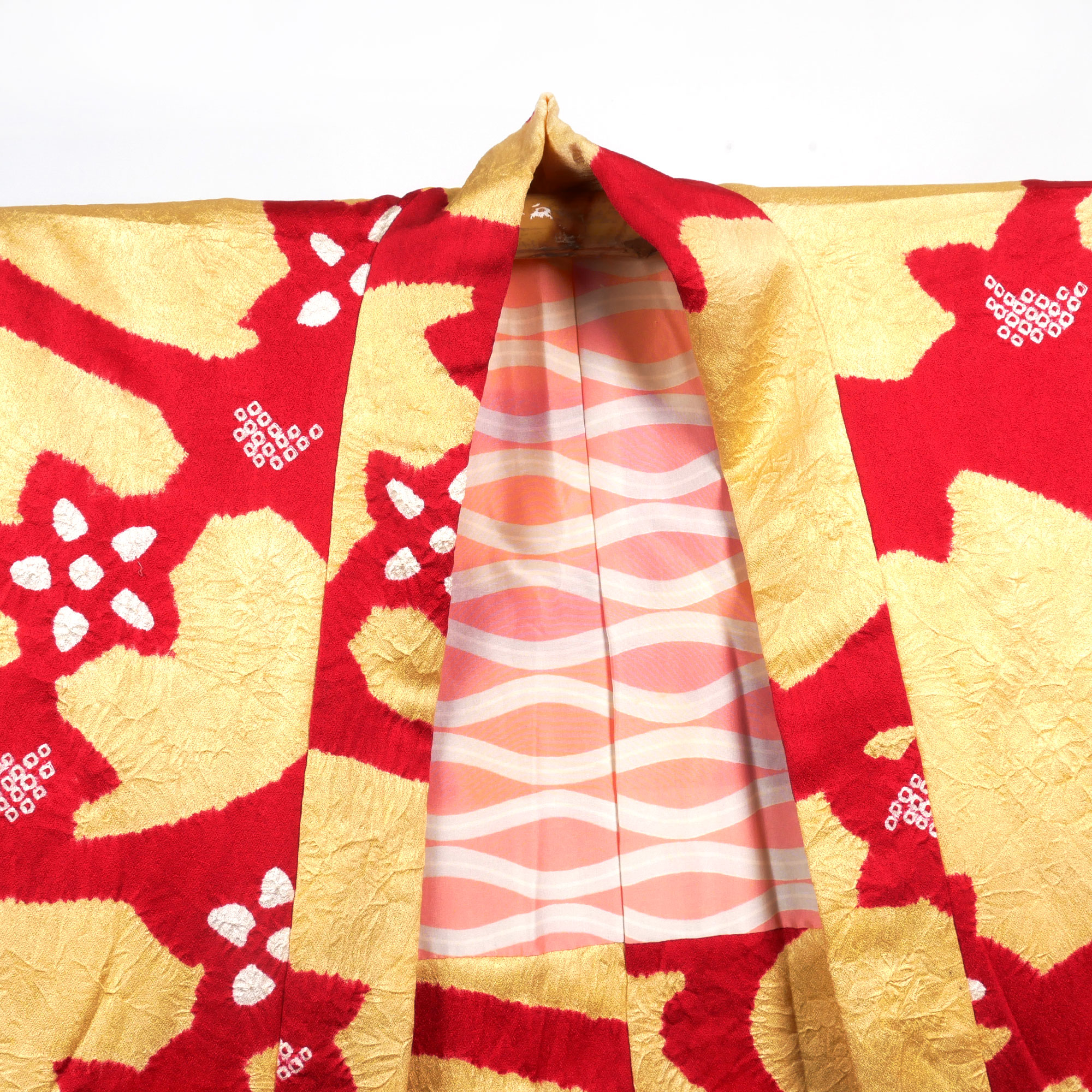 Vintage Japanese haori, yellow and red shibori patterns, SHIBORI GARA