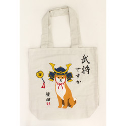 Sac A4 size bag japonais blanc en coton,  VOYAGE TOKYO, chien shiba