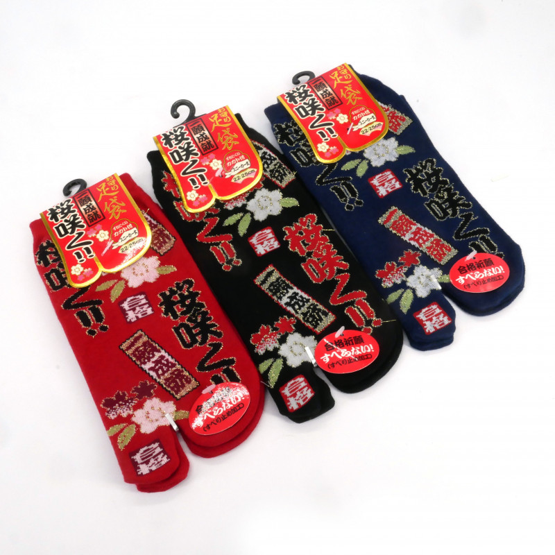 Japanese tabi cotton socks with Japanese pattern and flowers, JAPANHANA, color of your choice, 22 - 25cm