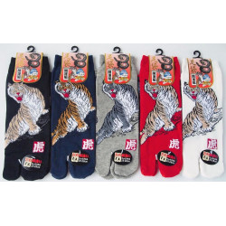 Japanese cotton tabi socks, tiger and snake, TORA HEBI, color of your choice, 25-28 cm