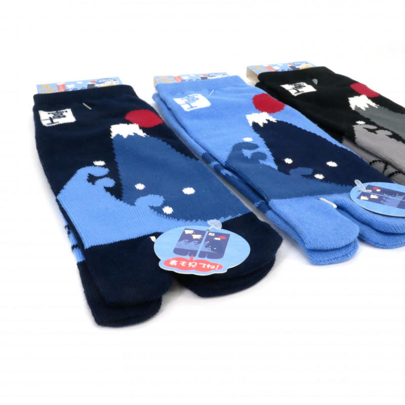 Japanese cotton tabi socks, Mount Fuji and birds, FUJISAN TORI, color of your choice, 25-28 cm