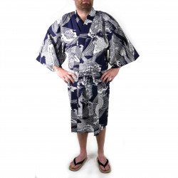 happi kimono japonés de algodón azul, KOI, carpa