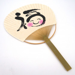 Ventaglio uchiwa giapponese non pieghevole in carta e bambù, motivo Fortune, 38 x 24,5 cm