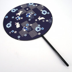 Japanischer nicht faltbarer Uchiwa-Fächer aus Papier und Kunststoff, Hasenmuster, USAGI, 38,8 x 24,3 cm