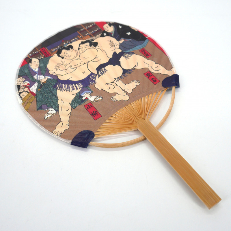 Small Japanese non-folding fan uchiwa, SUMOTORI, sumo