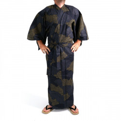 kimono yukata traditionnel japonais noir en coton motifs nuages pour homme