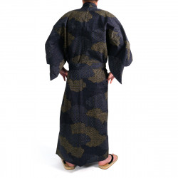 Japanese traditional black cotton yukata kimono cloud pattern for men