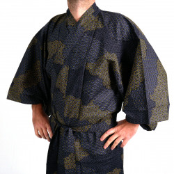 kimono yukata giapponese nero  in cotone, KUMO, nuvole