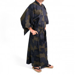 Japanese traditional black cotton yukata kimono cloud pattern for men