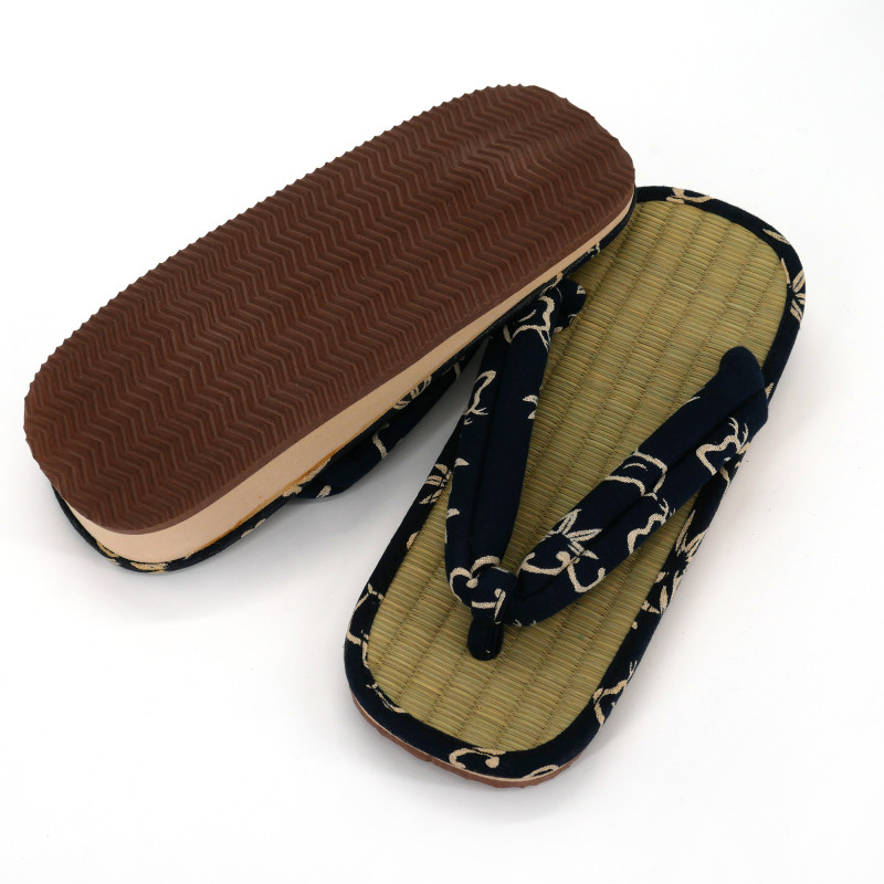 paire de sandales japonaises - Zori paille goza pour homme, TAKE 027, bleu