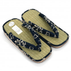 pair of Japanese sandals - Zori straw goza for men, TAKE 027, blue