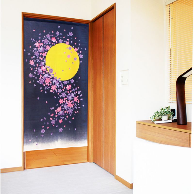 Japanese Noren polyester curtain, TSUKI NO SAKURA