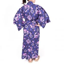 Kimono in cotone giapponese viola, KOMONICHIMATSU-NI-SAKURA, porpora