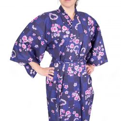 Kimono in cotone giapponese viola, KOMONICHIMATSU-NI-SAKURA, porpora