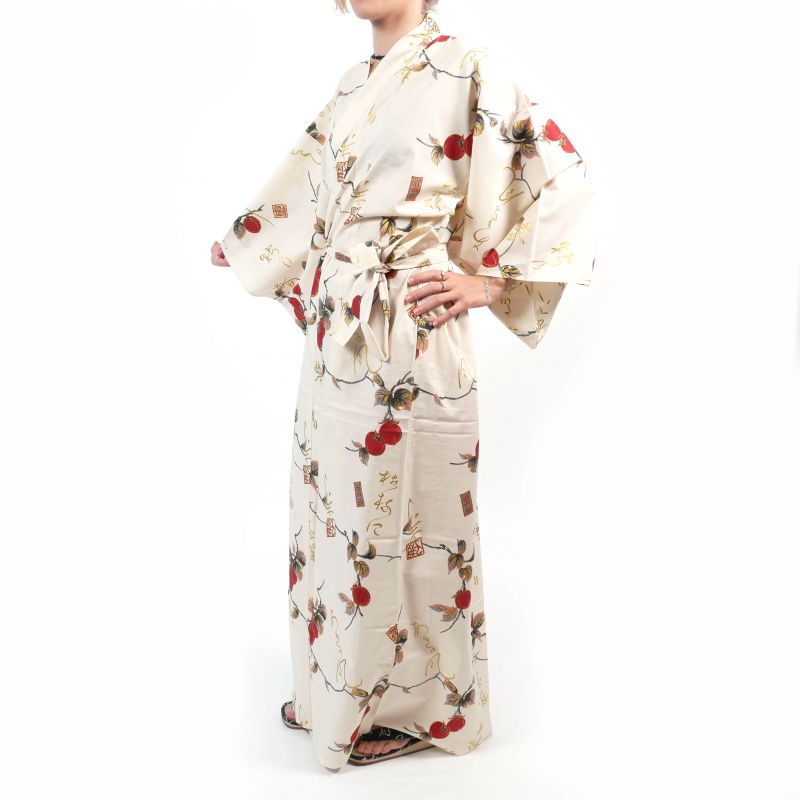 Kimono blanc en coton pour femme - KAKI