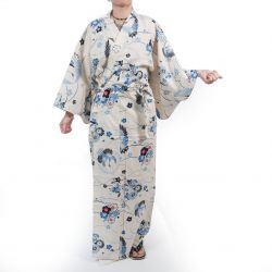 Kimono in cotone bianco per donna - MARU NI TSURU
